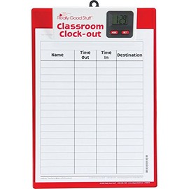Really Good Stuff Classroom Clock-Out Clipboard – Keep Track of Students with Sign-Out/Sign-in Sheet and Digital Clock – Durable Clipboard with Easy-to-Read Clock, 9” x 13”