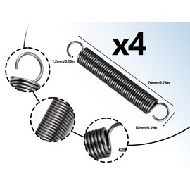 Lhbwhiz Pack of 4 tension springs, stainless steel small tension springs with hooks, double hook, spring steel wire, 70 mm free length, outer diameter 10 mm, wire diameter 1.2 mm, suitable for most