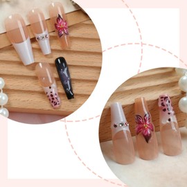 Long Press on Nails Coffin Fake Nails French False Nails Purple Artificial Nails with Purple Floral Designs Acrylic Nail Press ons Glue on Nails Cute Glitter Stick on Nails for Women 24pcs