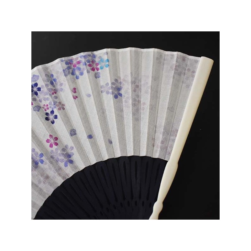 Fashionable kimono Iroha Women's Fabric Fan, Dyed Bone, Blossom, Blue,