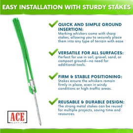 Green Marking Whiskers with Stakes - 25 Pack - Durable Marking Whisker Set - Use Survey Whiskers As Ground Markers, Construction Markers, Or Trail Markers