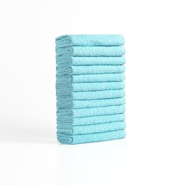 FLAROVAN Soft Face Cloths Pack 12 - Cotton Face Towel, Wash Cloths for Body, Soft Baby Washcloths Bulk, Face Cloth Set, Hand Towels Bathroom Kitchen, Debarbouillette de Bain (Turquoise)