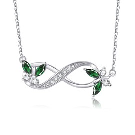 YEESIA Sterling Silver Butterfly Necklace for Women Infinity Necklaces Fine Green Butterfly Emerald Birthstone Jewelry Birthday Christmas Gifts for Grils Mom Daughter Wife