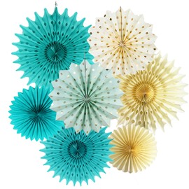 Teal Gold Birthday Party Decorations Women Cream Mint Gold Polka Dot Paper Fans for Teal Bridal Shower Decorations Teal Gold Wedding/Teal Gold First Birthday Decorations