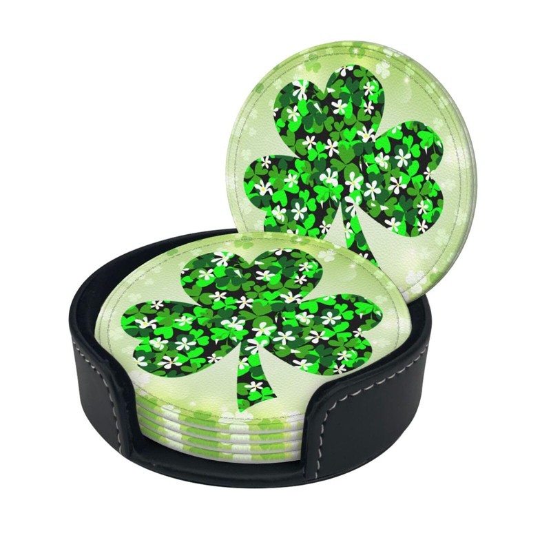 Funny Coasters for Drinks with Holder St Patrick's Day Shamrocks