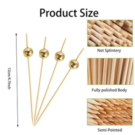 200Pcs Cocktail Picks, Toothpicks for Appetizers, Bamboo Cocktail Sticks Skewers for Drinks, Desserts, Charcuterie, Wedding Party Fancy Toothpicks, Gold Pearl Mini Food Picks Fruit Sticks Decorative