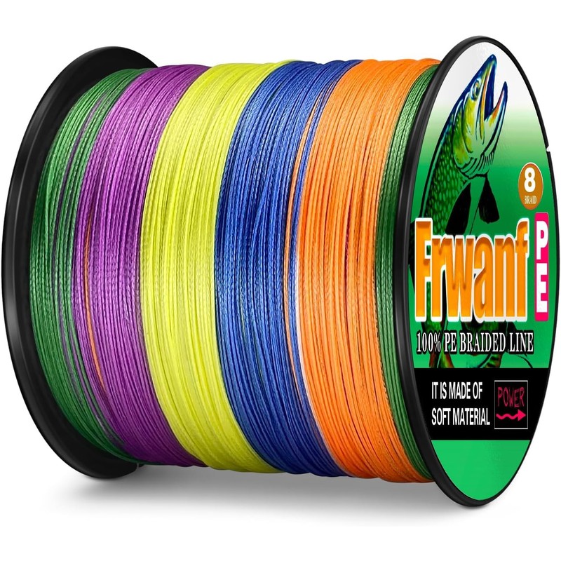Frwanf 8-Strand PE Fishing Line for Freshwater/Saltwater/Rock/Boat Fishing, 1,640.4 ft