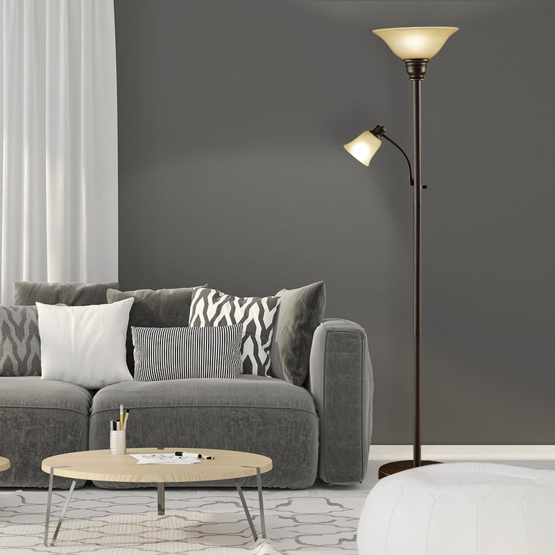 Catalina 18223-002 Transitional Metal Uplight Floor Lamp with Reading Light