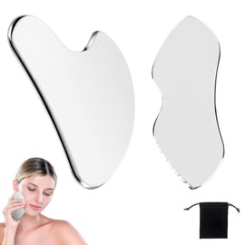 COZERI 2 x Stainless Steel Gua Sha Set, Lip and Heart Shaped with Teeth for Face, Eyes, Neck, Body, Fascia Scraper, Face Scraper, Beauty Tool, Skin Care with Velvet Bag