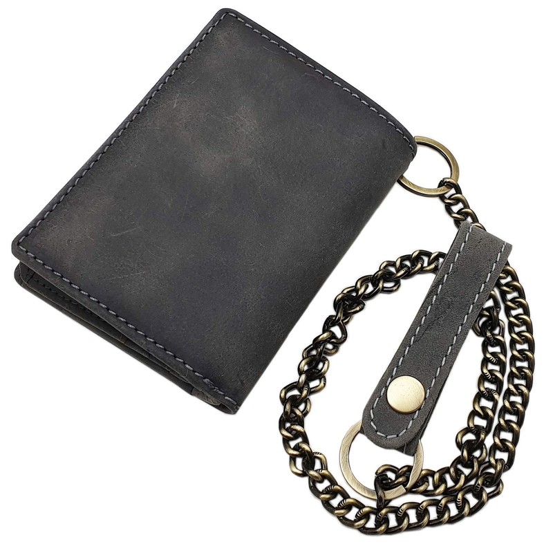 myledershop Buffalo Full Leather Biker Wallet with Metal Chain with
