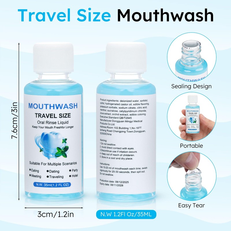 Travel Mouthwash Bulk, 1.2 Oz/35ml Mini Mouthwash Bulk, for Freshening