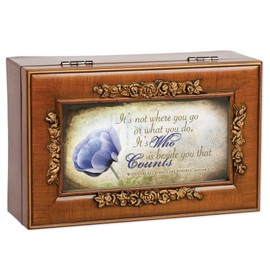 Cottage Garden It's Who is Beside You That Counts Woodgrain Embossed Jewelry Music Box Plays How Great Thou Art