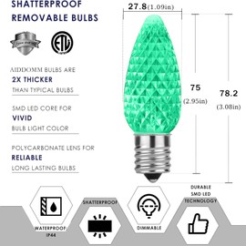 AIDDOMM 25 Pack C9 LED Replacement Lights Bulbs Christmas, Multicolor LED Christmas Lights Bulbs Replacement, E17 Replacement Christmas Lights Bulbs Outdoor, Dimmable Faceted Bulbs, Holiday Decoration