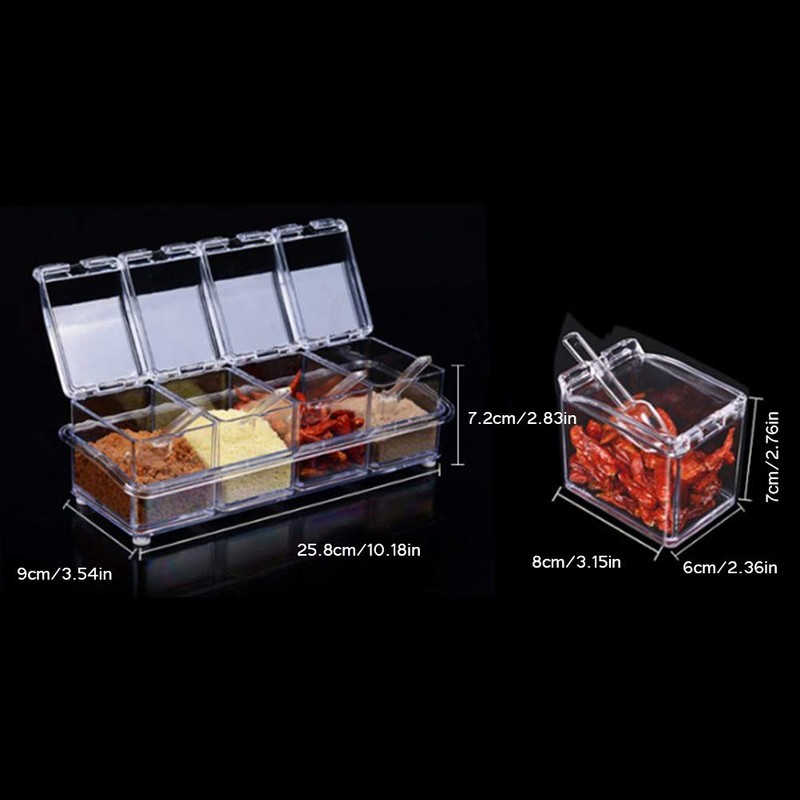 Contenedor de Almacenamiento de Condimentos Transparente con Cucharas, Resistente Al