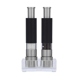 Grind Gourmet Salt and Pepper Grinder Set, Refillable, Pump & Grind, Thumb Press (Reflex Black Set)