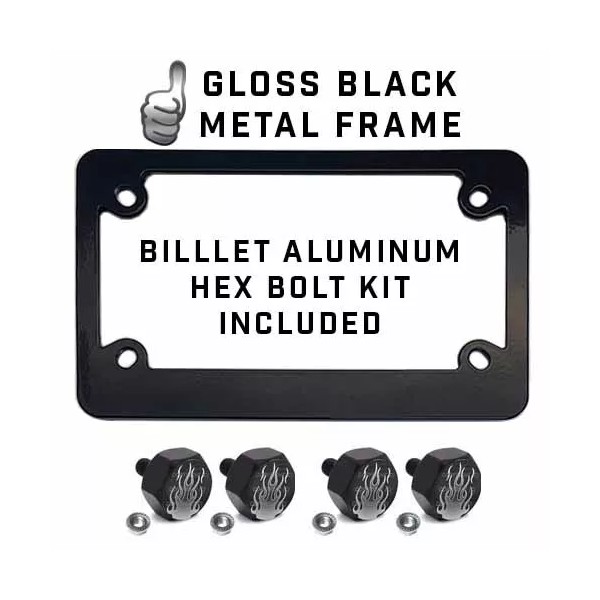 CCP Custom Parts Black Metal License Plate Frame & Hex