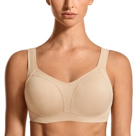 SYROKAN Women's High Impact Underwire Adjustable Straps High Support Plus Size Full Figure Padded Sports Bra Beige 36C
