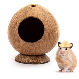 Hamster Hideout Wooden House Coconut Hut Hamster House Bed for Dwarf Gerbil Mouse Mice Rat Small Animals Reptiles