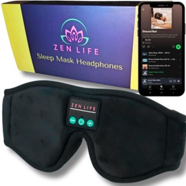Zen Life Sleep Headphones, Ergonomic 3D Bluetooth Sleep mask, Perfect for Side Sleeping with Ultra Thin Soft Speakers, Blocks Light, Spotify Playlists Included, UK Based Company.