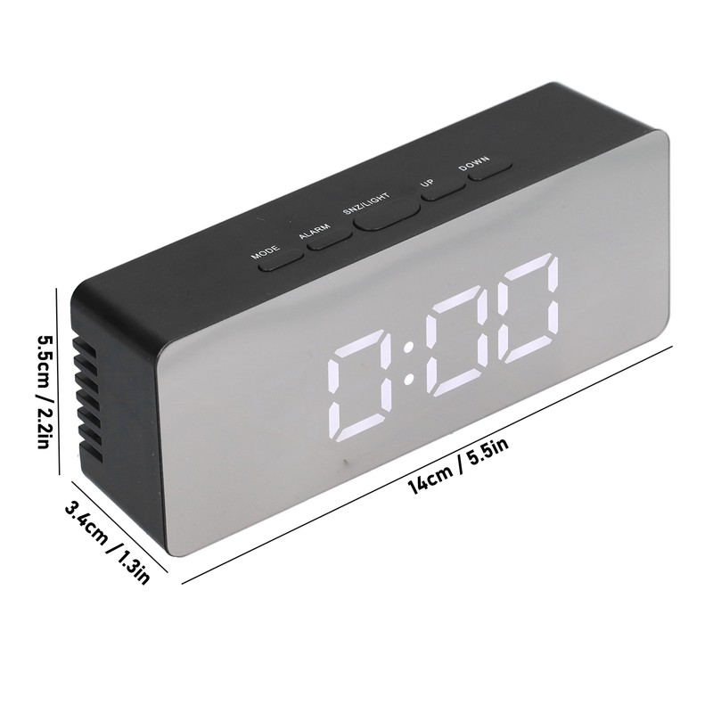 LED Mirror Alarm Clock Rectangular Digital Clock with Temperature Display