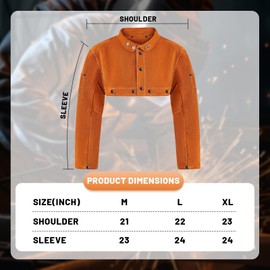 Chicingyou Cowhide Leather Welding Cape Sleeve Heat Flame Resistant Adjustable Collar Cuffs for Protection Men Women, Brown(Medium)