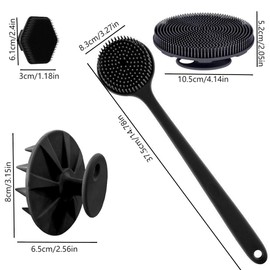 cepillo de silicona para cuerpo - 1 cepillo de limpieza de espalda de mango largo, cepillo de baño corto, cepillo para lavar el pelo y cepillo para lavar la cara, herramientas de limpieza (Pink1)