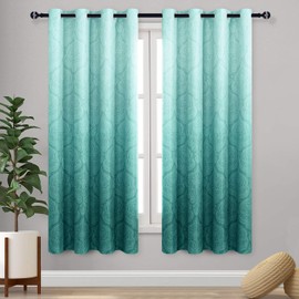 DWCN Ombre Blackout Curtains for Bedroom - Damask Patterned Thermal Insulated Energy Saving Grommet Curtains for Living Room, Set of 2 Gradient Window Curtain Panels, 52 x 63 Inches Long, Teal