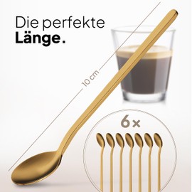 JODORA Designer Espresso Spoon Gold – Set of 6 Espresso Spoons Small – High-Quality Mocha Spoon Made of Rustproof Stainless Steel – Sturdy 10 cm Small Spoons Dishwasher Safe