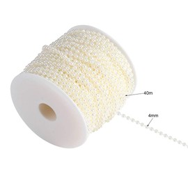 40m/roll 4mm Crafts Faux Pearl Artificial Pearl Roll Strand String Ornaments Simulated Pearl Beads Chain for Wedding, Decorating Trees Crafts Pary (40m-02)