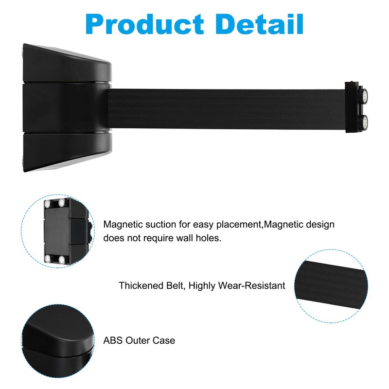 PATIKIL 16.4Ft Magnetic Wall Mount Retractable Belt Barrier, Fixed Crowd