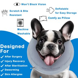 infisu Dog Cone Collar (XL Size), Soft Blow-up Protective Recovery Collar, Pet Donut Cone, Comfy Elizabethan E-Collar After Surgery for Large Dog to Prevent Scratching, Grey