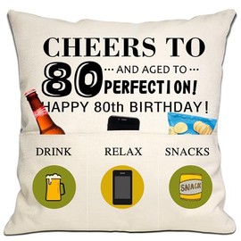 80th Birthday Gift for Women Men Gift for 80 Years Old Cheers Cushion Covers 18x18 Inch with 3 Pockets for Birthday 80th Birthday Cushion Covers 80 Years Present Grandma Grandad Gift(80th birthday)