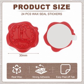 uxcell 24pcs Wax Seal Stickers, Self Adhesive Envelope Seal Stickers with Wedding Pattern for Wedding Party Invitations, Envelope, Gift Wrapping, Red