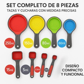 8-teiliges Messbecher-Set, schwarze stapelbare Messlöffel zum Messen von trockenen und flüssigen Zutaten, kleiner Teelöffel mit Kunststoffkopf