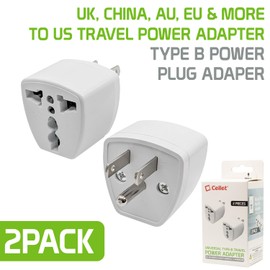 Cellet Universal Travel Adapter: Seamless Plug Conversion for International Travelers AC Wall Power Adapter to Convert China, UK, AU, EU & Other Plugs to US Plug (2PACK) (TYPE-B (US, CANADA & MEXICO))