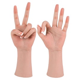 Realistic Silicone Female Hand Reusable Life-size Mannequin Fake Hand for Jewerly Display Tattooing Training and Practice Art Sketch with Nails (Fingers can be Bent)