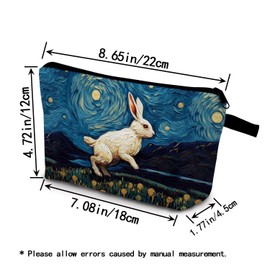 YULUENZE Van Gogh Style Bunny Makeup Bag Cute Small Organizer Bag with Zipper Van Gogh Style Bunny Cosmetic Bag Aesthetic Birthday Present for Women Sisters Friends -2