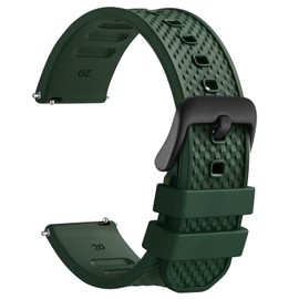 WOCCI 22mm Plaid Watch Strap, FKM Rubber Band, Quick Release, Black Brushed Buckle (Green)