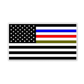 OwnTheAvenue Blue Red Green Police Firefighter Military Support USA Flag Sticker Decal 4" VPL