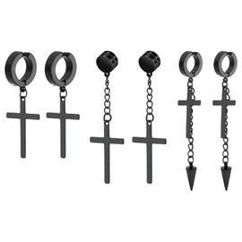 NEWITIN 3 Pairs Magnetic Cross Earrings for Men Clip on Earring Stainless Steel Magnet Earring Non Piercing Hoop Dangle Cross Magnetic Earrings for Men Women, Stainless Steel, No Gemstone