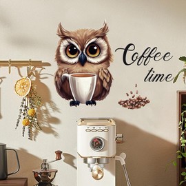 TOARTI Coffee Wall Sticker, Coffee Beans Wall Sticker, Owl, Sayings and Quotes, Kitchen Wall Sticker, Living Room, Dining Room, Cafe Decoration, Wall Sticker Coffee Time Kitchen Wall Decoration