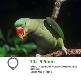 Bird Foot Rings AISI 316L Stainless Steel Bird Harness Outdoor Parrots Leg Ring Outdoor Fly Training Activity Opening Clip Accessories for Parrots(9.5mm)