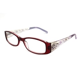 ColorViper Women's Old Fashion Reading glasses Rhinestone engraved designs on temples (A1 BURGUNDY TRANSPARENT, 2.00)