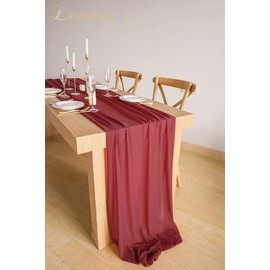 Lookein 10 Feet Burgundy Chiffon Table Runner Sheer Wedding Table Cloth 29x120 Inches Rustic Wedding Decorations French Chiffon Table Runner