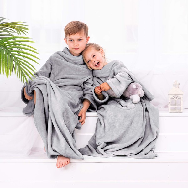 DecoKing Lazy TV Blanket, Microfibre Fleece Blanket with Sleeves, Pockets
