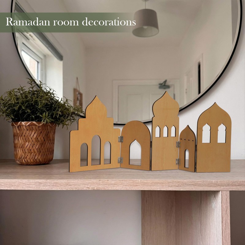 Ramadan Decorations for Home Wooden Mosque Standing Display Eid Mubarak