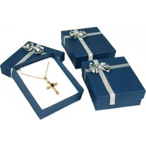 3 Blue Bowtie Pendant & Earring Display Gift Boxes