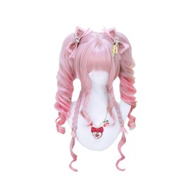 Women's Wig, Full Wig, Semi-Long, Loosely Rolled, Twin Tails, Flattering, Stylish, Lolita, Party, Dating, Outing, Events, Small Face, Natural, Heat Resistant, Pink