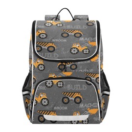 ZAZYXTJ School Kids Backpack with Reflective Strip for Girls and Boys 6-12 Elementary Student Bookbag Middle School Bags, Truck, Large