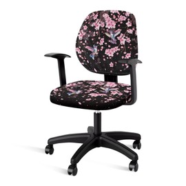 Talayituse Hummingbrid Cherry Blossom Print Office Computer Chair Covers, Split Stretchable Seat Cover Removable & Washable Rotating Chair Protective Slipcover